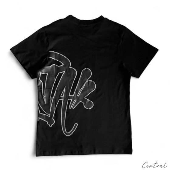 Black Syna World short set featuring a t-shirt and shorts by Central ae, displayed on a neutral background.