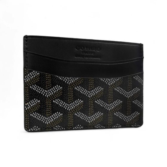 Black Goyard card holder wallet featuring the iconic logo and a sleek design for stylish organization.