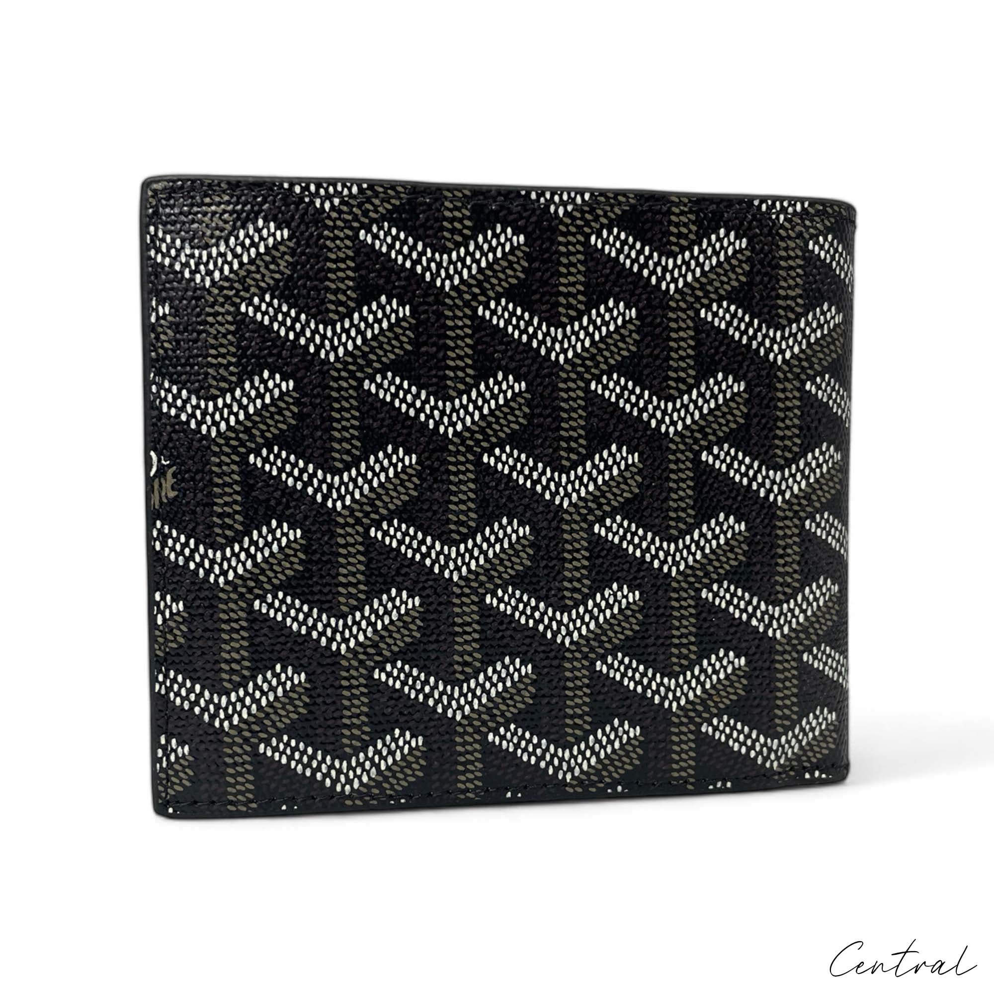 Black Goyard wallet by Central ae, featuring the signature logo and sleek design, displayed against a neutral background.