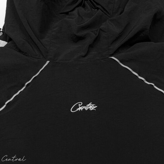 Black Corteiz Spring Hoodie by central, featuring a stylish design and comfortable fit, displayed on a plain background.