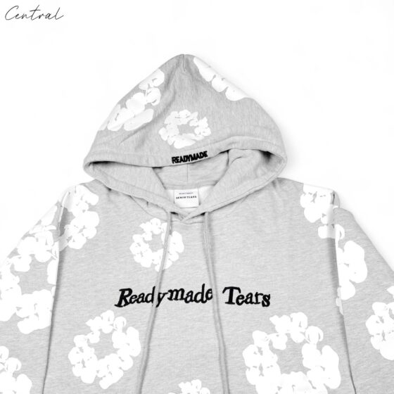 Gray READYMADE x DENIM TEARS hoodie from central featuring a relaxed fit and unique design details.