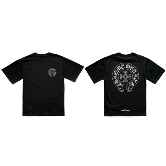 Chrome Hearts Horse Shoe logo T-shirt featuring a unique design and comfortable fit in black cotton fabric.