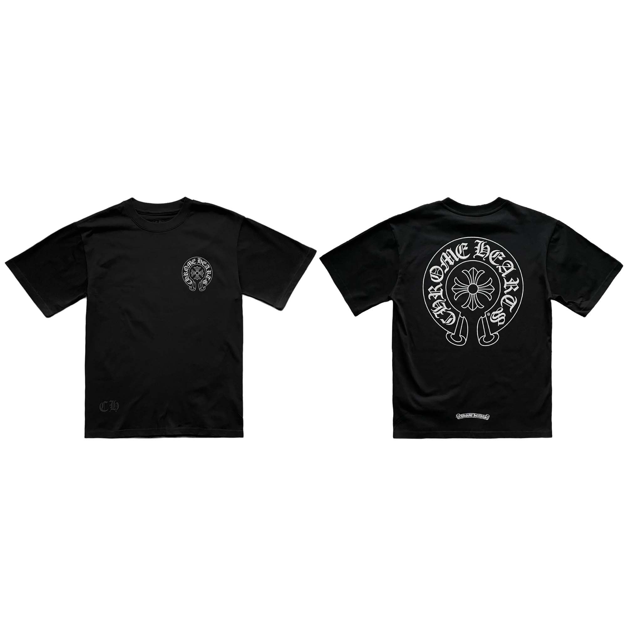 Chrome Hearts Horse Shoe logo T-shirt featuring a unique design and comfortable fit in black cotton fabric.