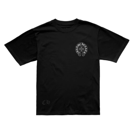 Chrome Hearts Horse Shoe Logo T-shirt featuring a bold logo design on a classic fit black tee.