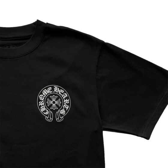 Chrome Hearts Horse Shoe logo T-shirt featuring a bold graphic print on soft fabric, displayed on a neutral background.