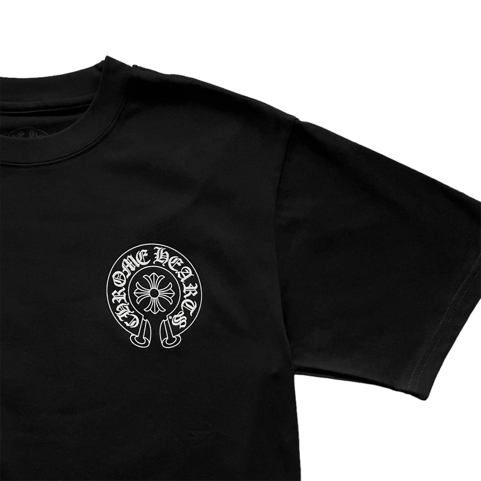 Chrome Hearts Horse Shoe logo T-shirt featuring a bold graphic print on soft fabric, displayed on a neutral background.