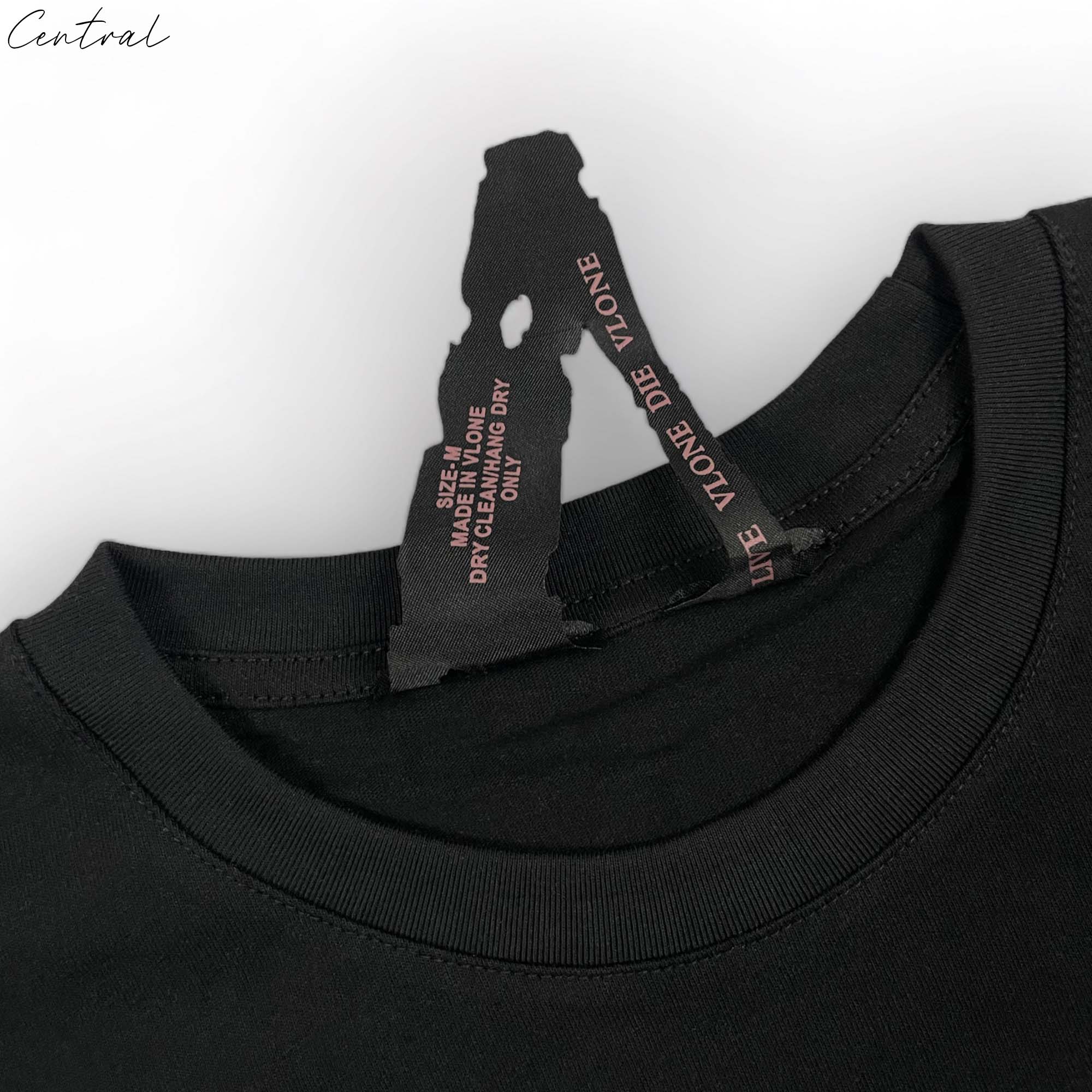 Black Nav x Vlone Good Intentions T-shirt featuring bold graphics and a relaxed fit.