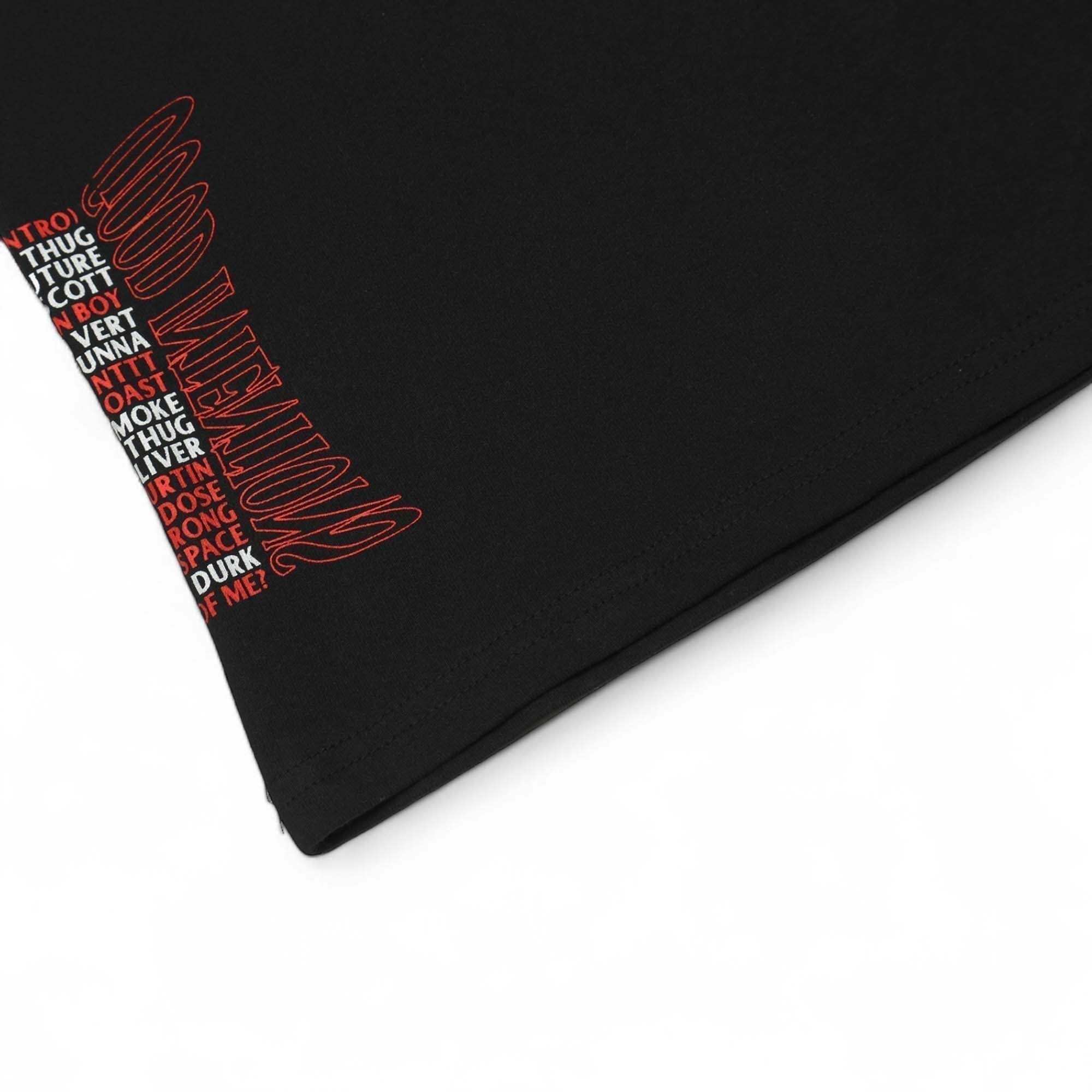 Black Nav x Vlone Good Intentions T-shirt featuring graphic design and relaxed fit, perfect for casual wear.